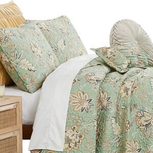 Southshore Fine Linens Jacobean Willow Oversized Quilt Set Green Floral Queen
